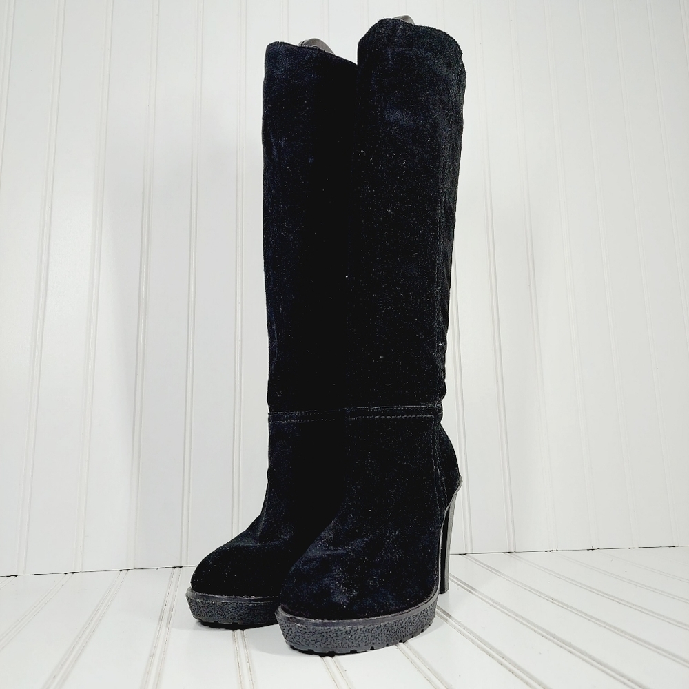 Envy Katima Black Suede Women's Tall Platform Heeled Boots I667 - Picture 2 of 14